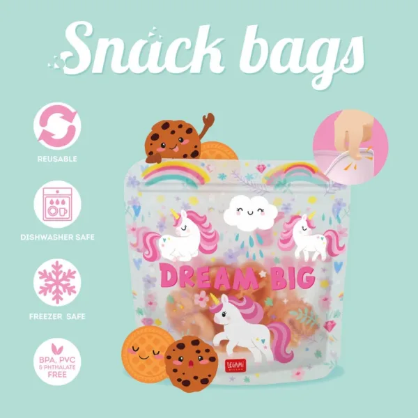 Set de 3 Pochettes pour Aliments - Snack Bags licorne 2