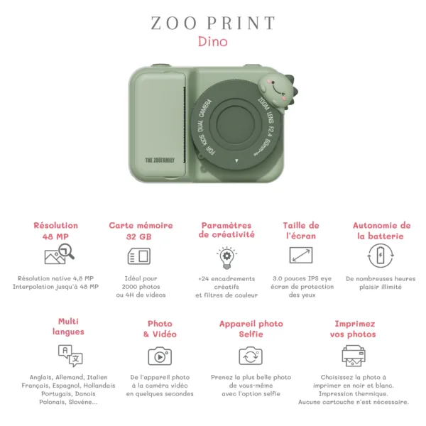 appareil photo zoo print Dino green